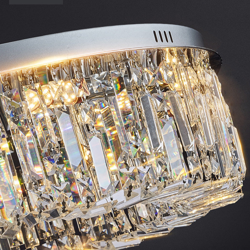 Modern Luxury Round Crystal Stainless Steel LED Light Flush Mount Ceiling Light for Living Room