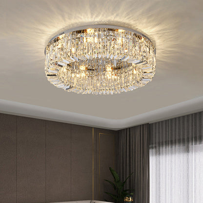 Modern Luxury Round Crystal Stainless Steel LED Light Flush Mount Ceiling Light for Living Room