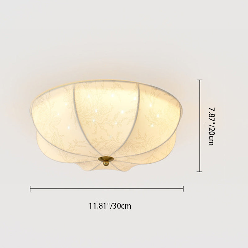 Traditional French Round Printed Iron Fabric 3/4/5 Light Flush Mount Ceiling Light for Bedroom