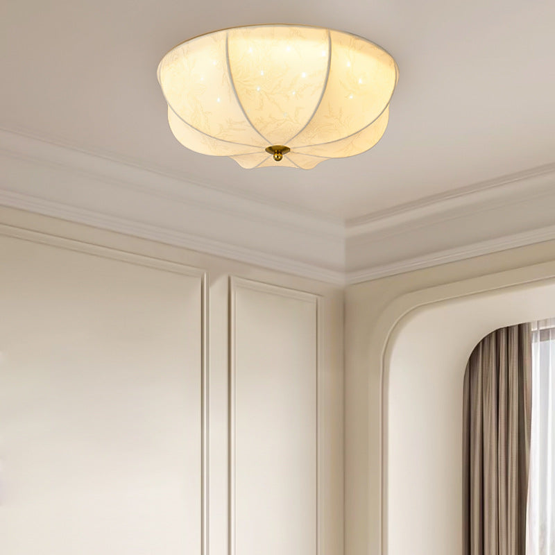 Traditional French Round Printed Iron Fabric 3/4/5 Light Flush Mount Ceiling Light for Bedroom