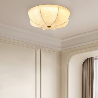 Traditional French Round Printed Iron Fabric 3/4/5 Light Flush Mount Ceiling Light for Bedroom