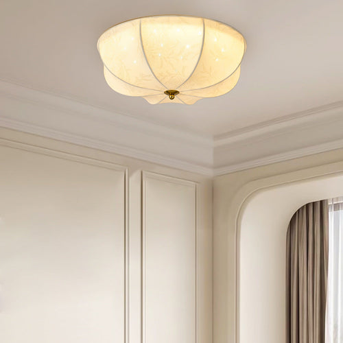 Traditional French Round Printed Iron Fabric 3/4/5 Light Flush Mount Ceiling Light for Bedroom