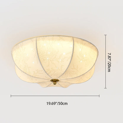 Traditional French Round Printed Iron Fabric 3/4/5 Light Flush Mount Ceiling Light for Bedroom