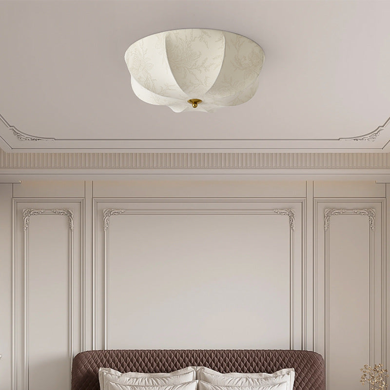 Traditional French Round Printed Iron Fabric 3/4/5 Light Flush Mount Ceiling Light for Bedroom