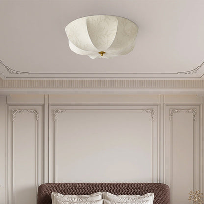 Traditional French Round Printed Iron Fabric 3/4/5 Light Flush Mount Ceiling Light for Bedroom