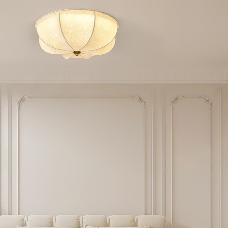 Traditional French Round Printed Iron Fabric 3/4/5 Light Flush Mount Ceiling Light for Bedroom