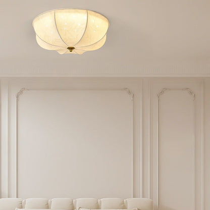 Traditional French Round Printed Iron Fabric 3/4/5 Light Flush Mount Ceiling Light for Bedroom