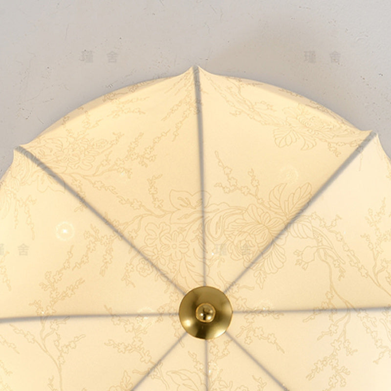 Traditional French Round Printed Iron Fabric 3/4/5 Light Flush Mount Ceiling Light for Bedroom