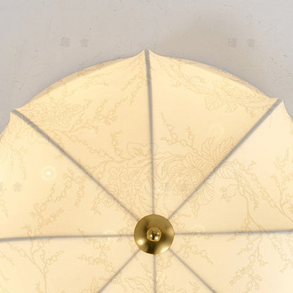 Traditional French Round Printed Iron Fabric 3/4/5 Light Flush Mount Ceiling Light for Bedroom