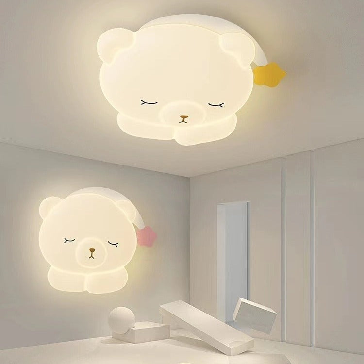 Lumendat Contemporary Creative Kids Bear Iron PE Flush Mount Ceiling Light For Bedroom Lumendat
