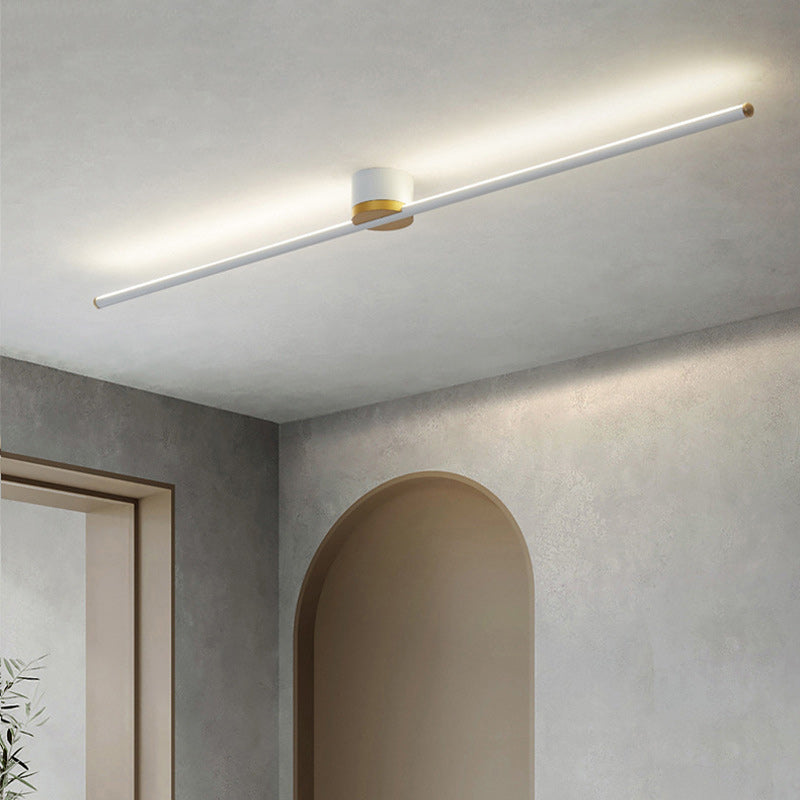 Modern Minimalist Long Strip Round Iron Aluminum Silicone LED Semi-flush Mount Ceiling Light for Living Room