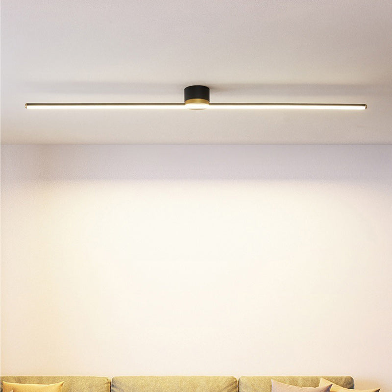 Modern Minimalist Long Strip Round Iron Aluminum Silicone LED Semi-flush Mount Ceiling Light for Living Room