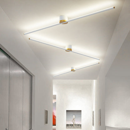 Modern Minimalist Long Strip Round Iron Aluminum Silicone LED Semi-flush Mount Ceiling Light for Living Room