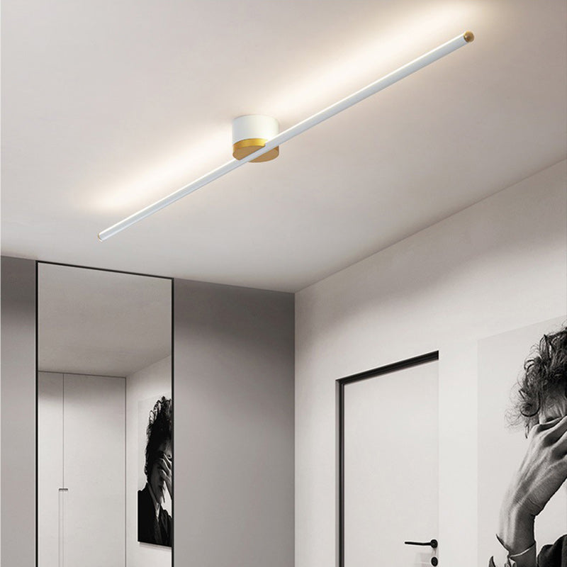 Modern Minimalist Long Strip Round Iron Aluminum Silicone LED Semi-flush Mount Ceiling Light for Living Room