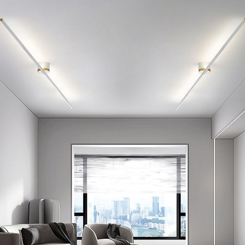 Modern Minimalist Long Strip Round Iron Aluminum Silicone LED Semi-flush Mount Ceiling Light for Living Room