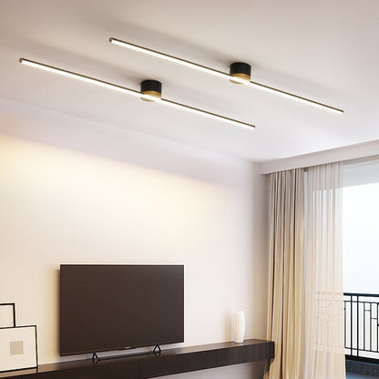 Modern Minimalist Long Strip Round Iron Aluminum Silicone LED Semi-flush Mount Ceiling Light for Living Room