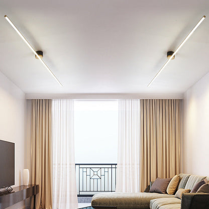 Modern Minimalist Long Strip Round Iron Aluminum Silicone LED Semi-flush Mount Ceiling Light for Living Room