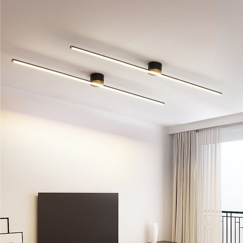 Modern Minimalist Long Strip Round Iron Aluminum Silicone LED Semi-flush Mount Ceiling Light for Living Room