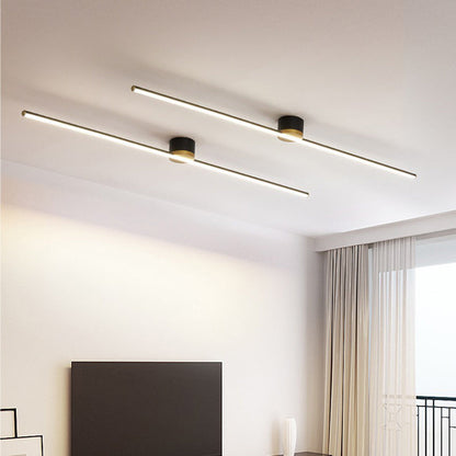 Modern Minimalist Long Strip Round Iron Aluminum Silicone LED Semi-flush Mount Ceiling Light for Living Room