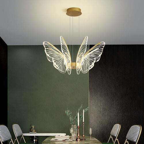 Contemporary Creative Butterfly Iron Aluminum Acrylic LED Pendant Light for Living Room