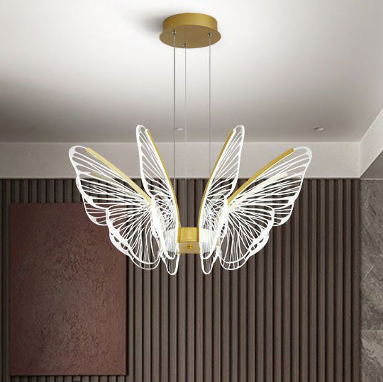 Contemporary Creative Butterfly Iron Aluminum Acrylic LED Pendant Light for Living Room