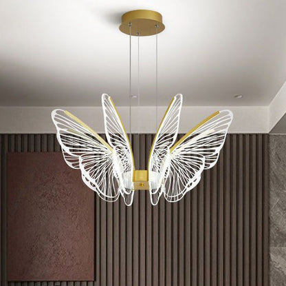 Contemporary Creative Butterfly Iron Aluminum Acrylic LED Pendant Light for Living Room