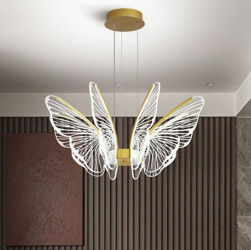 Contemporary Creative Butterfly Iron Aluminum Acrylic LED Pendant Light for Living Room