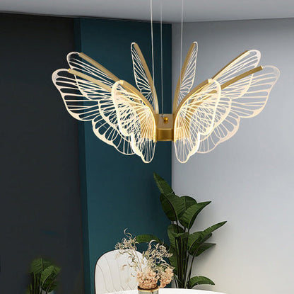 Contemporary Creative Butterfly Iron Aluminum Acrylic LED Pendant Light for Living Room