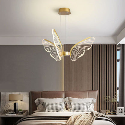 Contemporary Creative Butterfly Iron Aluminum Acrylic LED Pendant Light for Living Room