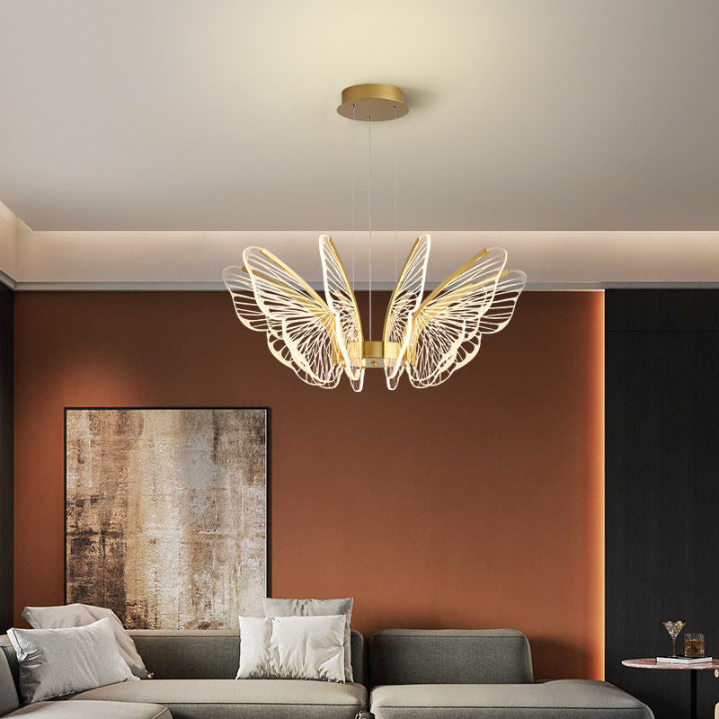 Contemporary Creative Butterfly Iron Aluminum Acrylic LED Pendant Light for Living Room