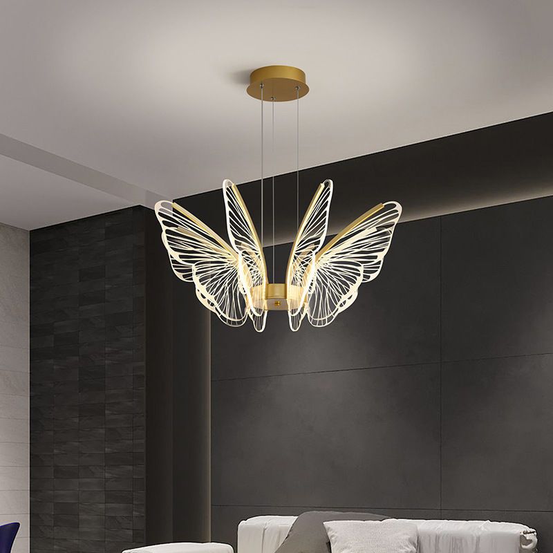 Contemporary Creative Butterfly Iron Aluminum Acrylic LED Pendant Light for Living Room