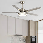 Contemporary Industrial Round Rectangular Fan Blade Iron LED Downrods Ceiling Fan Light For Living Room Lumendat
