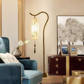 Traditional Chinese Fishing Rod Rectangular Lantern Bamboo Patterned Fabric Iron 1-Light Standing Floor Lamp For Living Room Lumendat