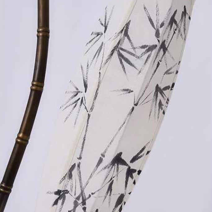 Traditional Chinese Fishing Rod Rectangular Lantern Bamboo Patterned Fabric Iron 1-Light Standing Floor Lamp For Living Room Lumendat