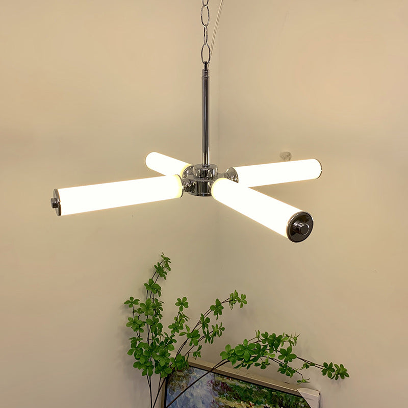 Contemporary Nordic Cylindrical Tube Glass Iron LED Pendant Light for Living Room