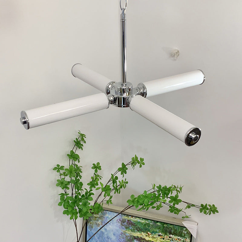 Contemporary Nordic Cylindrical Tube Glass Iron LED Pendant Light for Living Room