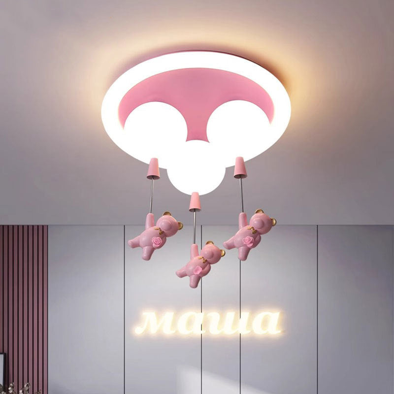 Lumendat Contemporary Creative Kids Round Orb Bear Iron Resin Plastic LED Flush Mount Ceiling Light For Bedroom Lumendat
