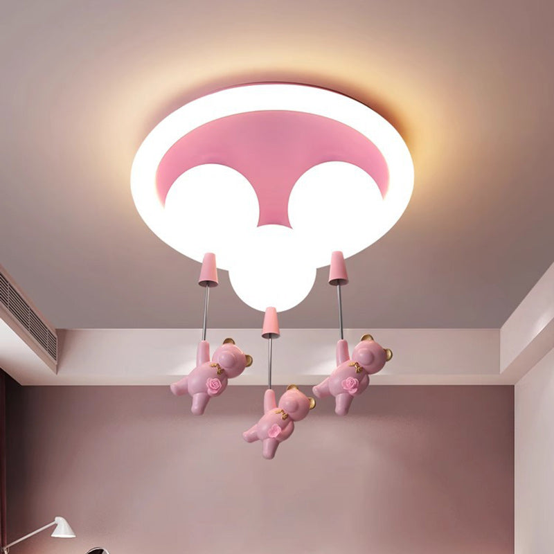 Lumendat Contemporary Creative Kids Round Orb Bear Iron Resin Plastic LED Flush Mount Ceiling Light For Bedroom Lumendat