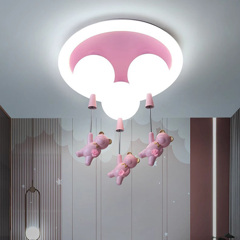 Lumendat Contemporary Creative Kids Round Orb Bear Iron Resin Plastic LED Flush Mount Ceiling Light For Bedroom Lumendat