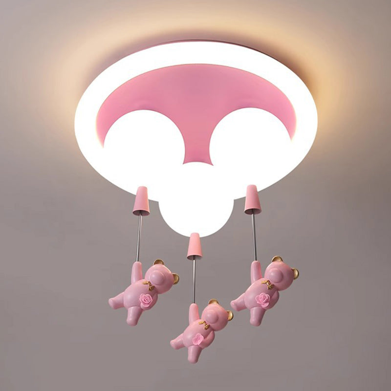 Lumendat Contemporary Creative Kids Round Orb Bear Iron Resin Plastic LED Flush Mount Ceiling Light For Bedroom Lumendat