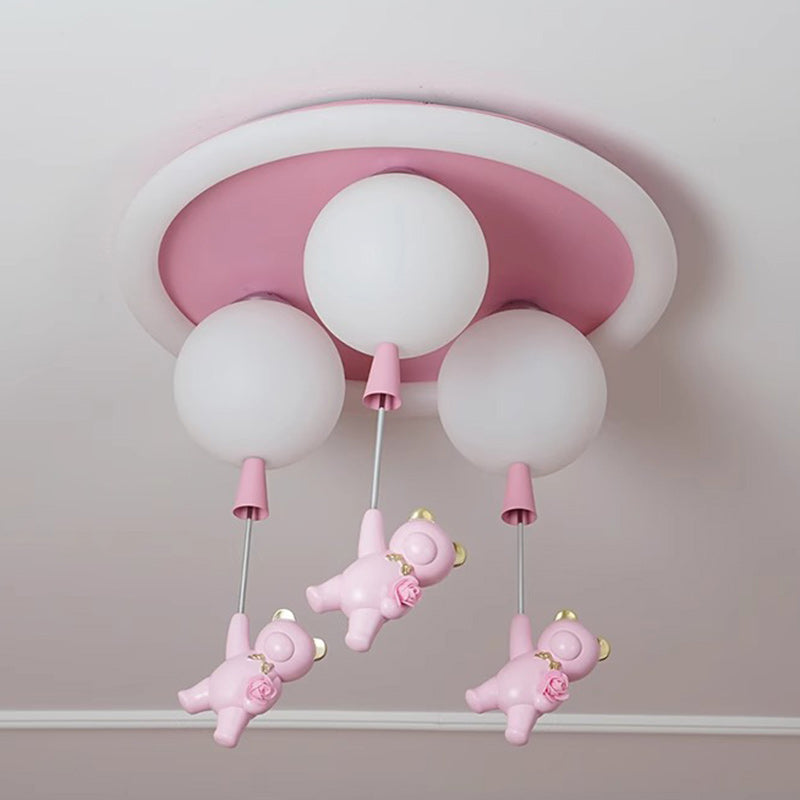 Lumendat Contemporary Creative Kids Round Orb Bear Iron Resin Plastic LED Flush Mount Ceiling Light For Bedroom Lumendat