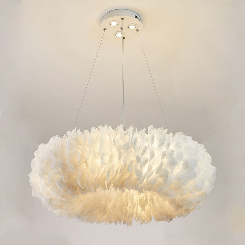 Lumendat Contemporary Creative Kids Circle Feather Shade Iron 6-Light Chandelier For Bedroom Lumendat