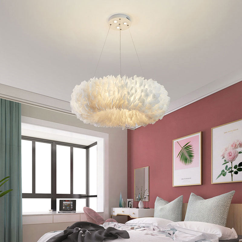 Lumendat Contemporary Creative Kids Circle Feather Shade Iron 6-Light Chandelier For Bedroom Lumendat