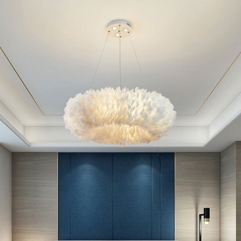 Lumendat Contemporary Creative Kids Circle Feather Shade Iron 6-Light Chandelier For Bedroom Lumendat