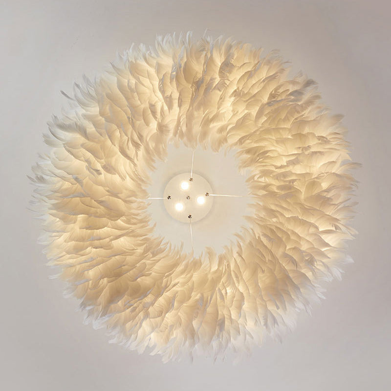 Lumendat Contemporary Creative Kids Circle Feather Shade Iron 6-Light Chandelier For Bedroom Lumendat