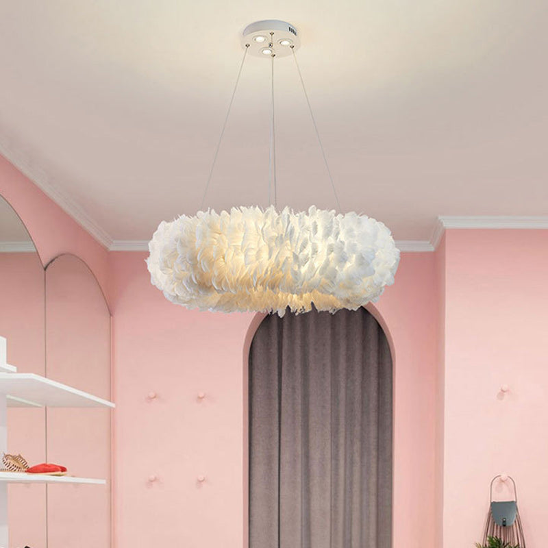 Lumendat Contemporary Creative Kids Circle Feather Shade Iron 6-Light Chandelier For Bedroom Lumendat