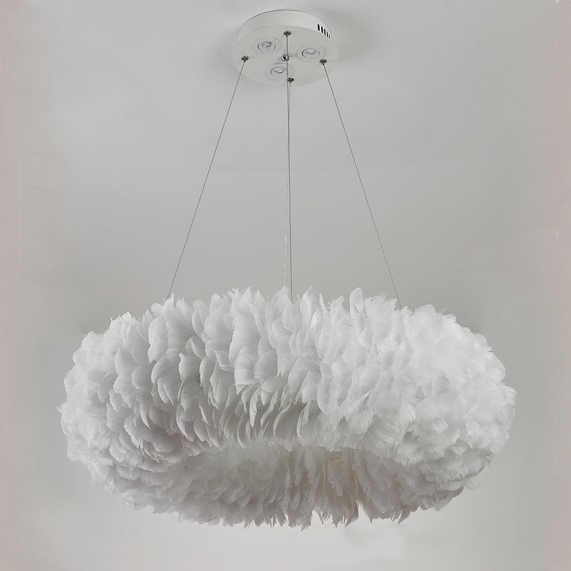 Lumendat Contemporary Creative Kids Circle Feather Shade Iron 6-Light Chandelier For Bedroom Lumendat