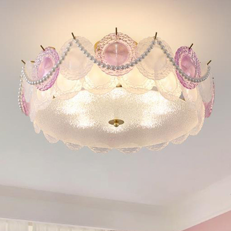 Lumendat Contemporary Creative Kids Round Piece Pearl Hardware Glass 5/8 Light Semi-Flush Mount Ceiling Light For Bedroom Lumendat
