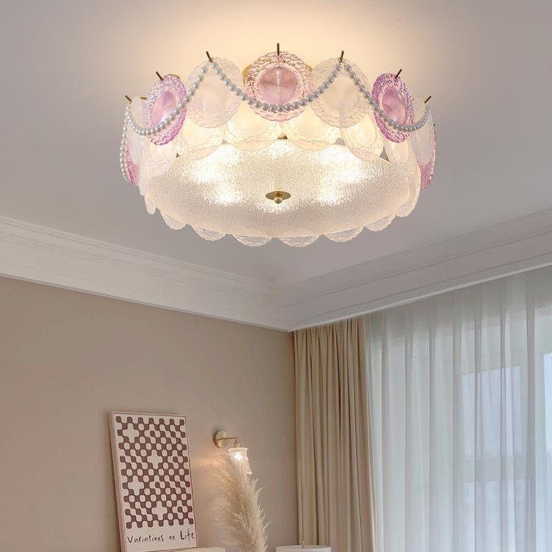 Lumendat Contemporary Creative Kids Round Piece Pearl Hardware Glass 5/8 Light Semi-Flush Mount Ceiling Light For Bedroom Lumendat