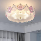 Lumendat Contemporary Creative Kids Round Piece Pearl Hardware Glass 5/8 Light Semi-Flush Mount Ceiling Light For Bedroom Lumendat